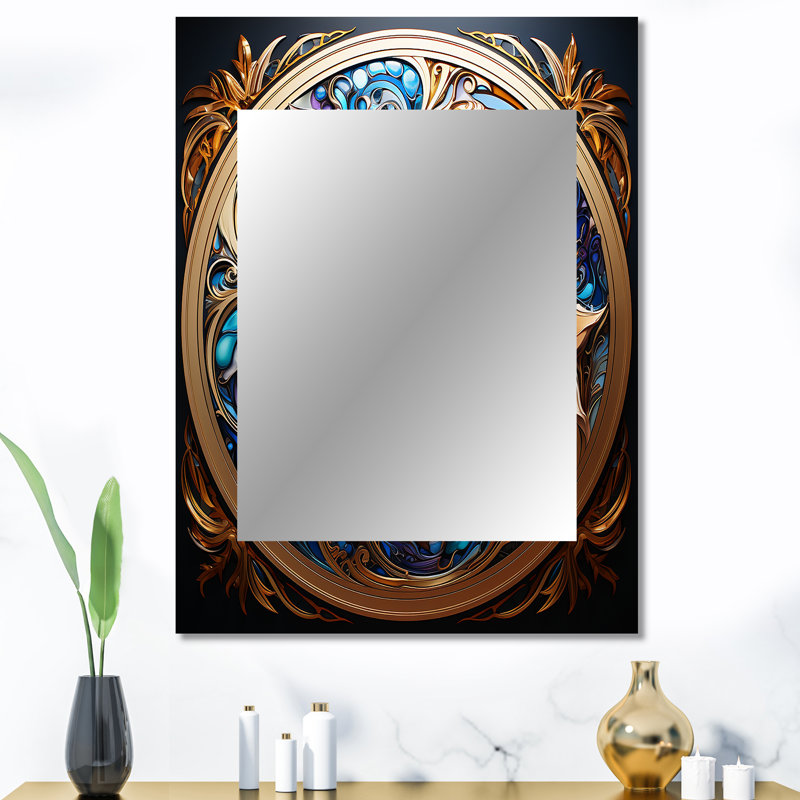 Rétro floral doré mandala magique I - grand miroir boho mandala, miroir mural décoratif traditionnel, impression d'art en métal