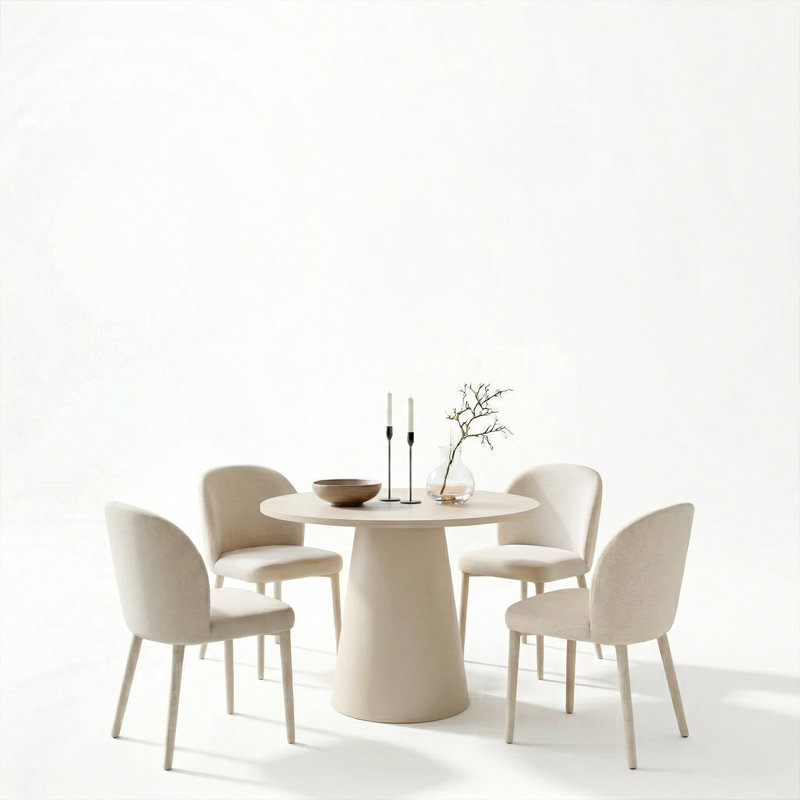 Ensemble de table de salle à manger 5 pièces pour 4 personnes, table à piédestal ronde avec chaises rembourrées, Blanc
