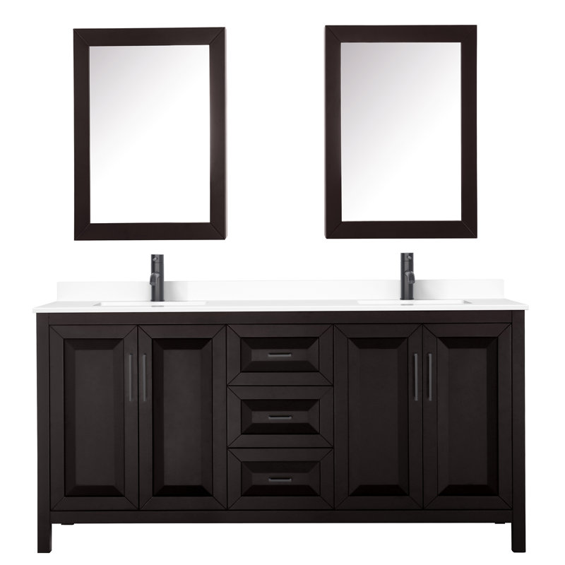 Daria 72'' W Double Vanity, Dark Espresso, Polished Chrome, White Cultured Marble