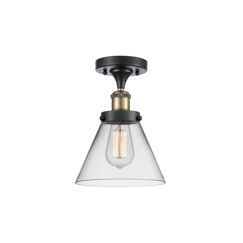 Plafonnier semi-encastré 1 lumière Ballston Urban Cone, Noir / laiton antique, H 13 po x l 8 po x P 8 po, Clair