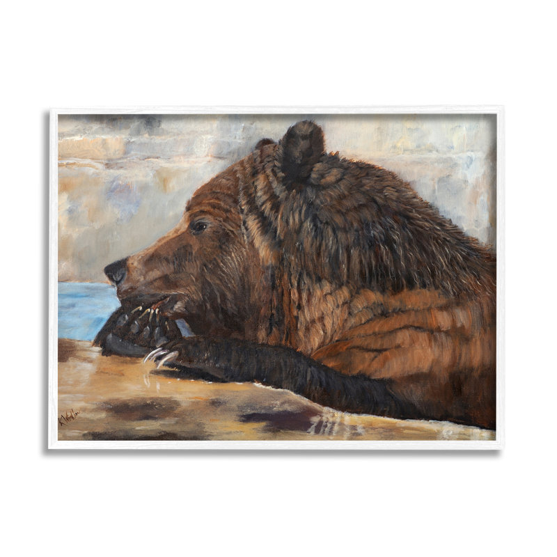Art de giclée encadrée par un ours brun, H 16 po x l 20 po x P 1,5 po, Giclée encadrée blanc bord de mer