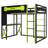 Full Size Wood Loft Bed with Desk, Shelves, Power Outlet & USB/Type-C Ports, , and RGB Light, Black+Green-1342712004