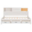 Lit de jour simple en bois avec 3 tiroirs de rangement, tablette souple supérieure, tablette et prises intégrées / ports USB, blanc, lit multifonctionnel peu encombrant