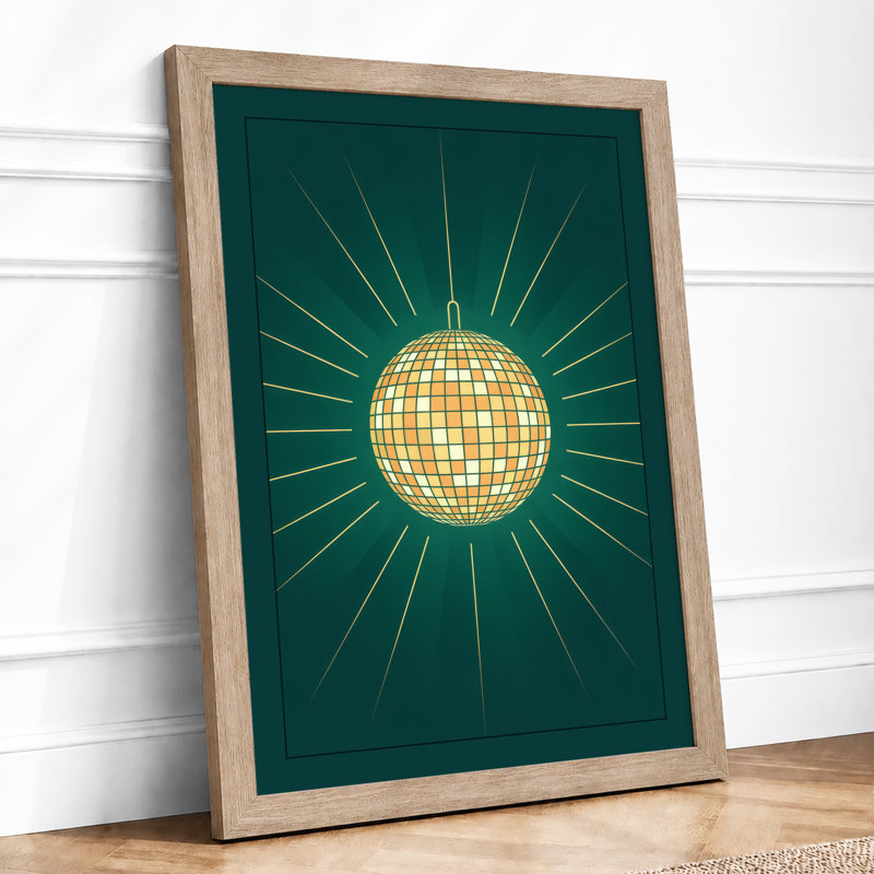 Disco Starburst Retro - Framed Print, A2 - 59.4 x 42.0 cm, Oak