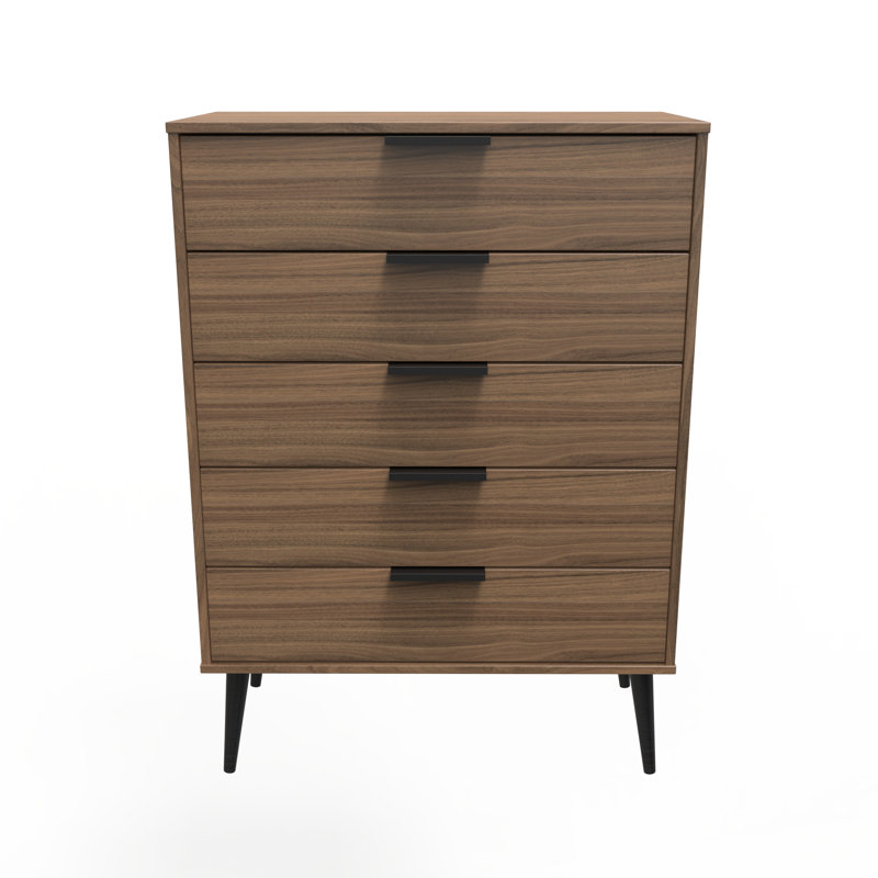 Fully Assembled Heda 5 - Drawer Chest of Drawers, Carini Walnut