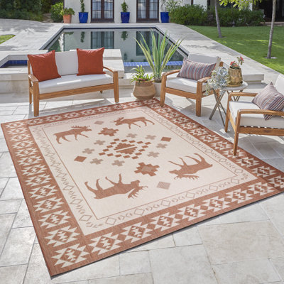 Tapis d'intérieur / extérieur tissé à plat en terre cuite rouge crème Arnaud Yoder