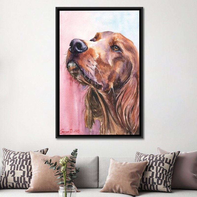 « irish setter », impression sur toile, H 26 po x l 18 po x P 1,5 po, Toile avec cadre noir, Pas de tapis