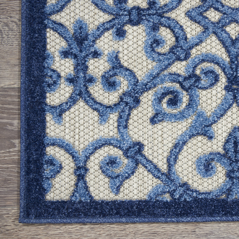 Aloha Grey/Blue Synthetic 3'6" x 5'6" Reversible Outdoor Rug
