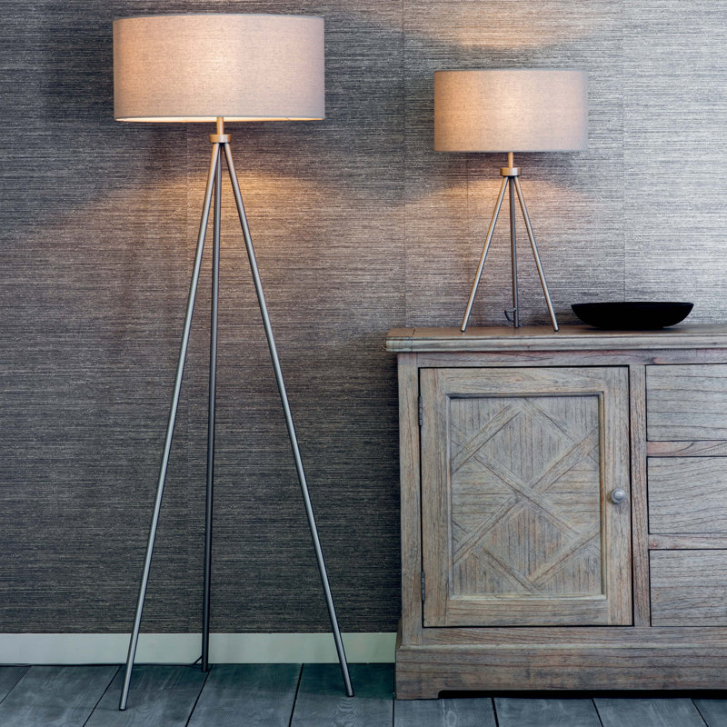 Madeline 152.5cm Tripod Floor Lamp, Matt Nickel/Grey