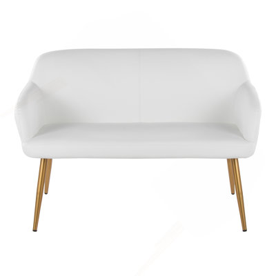 High Back Bench In Gold Steel And White Faux Leather