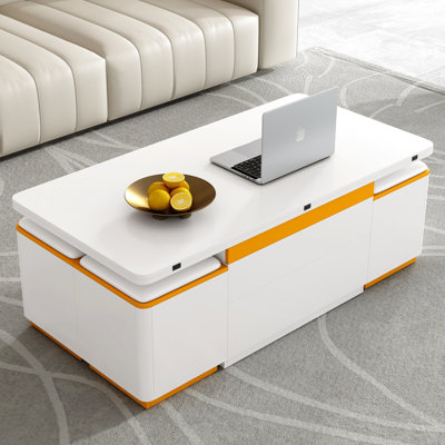 Table basse relevable, pliable et polyvalente, tabourets de rangement pour la maison, montage inclus, surface brillante, design sophistiqué