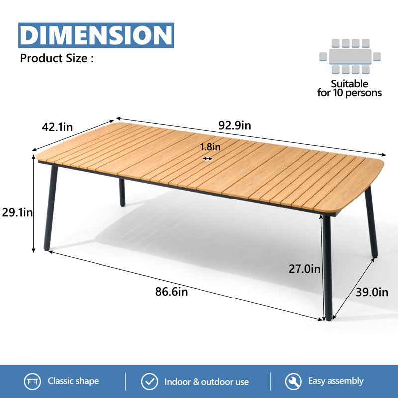 Oval Patio Dining Table With Umbrella Hole and Aluminum Frame, 42.1" W x 92.9" L x 29.1" H, Brown