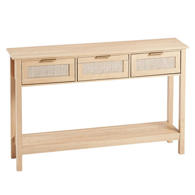Console en rotin avec 3 tiroirs de rangement