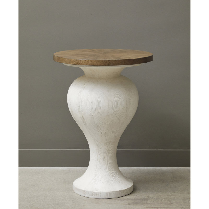 18" Round White and Brown Wood Urn Accent Table