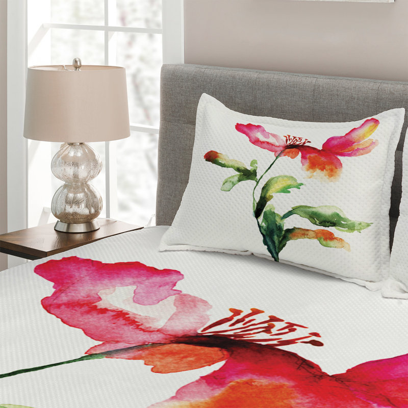 Flower Traditional Polyester Coverlet, King Bedspread + 2 Shams