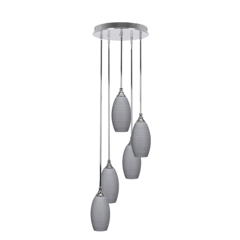 Luminaire suspendu sur pied 5 lumières Ahmara, Gris, Chrome chrome