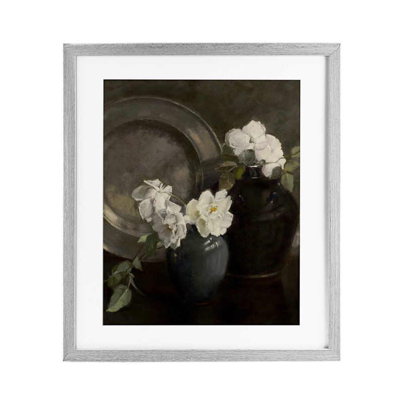Peony Still Life avec reproduction encadrée sous verre, par Leah Straatsma, H 16 po x l 13 po, Cadre de ferme gris