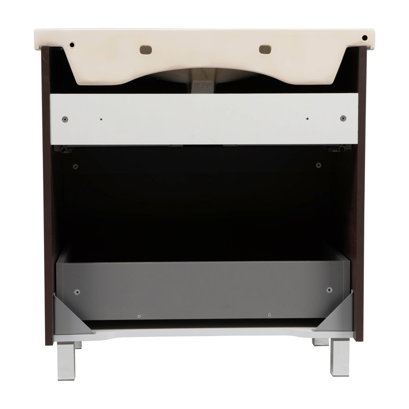 Ensemble de meuble-lavabo simple 23,75 avec plateau Jenisys, Brun mat