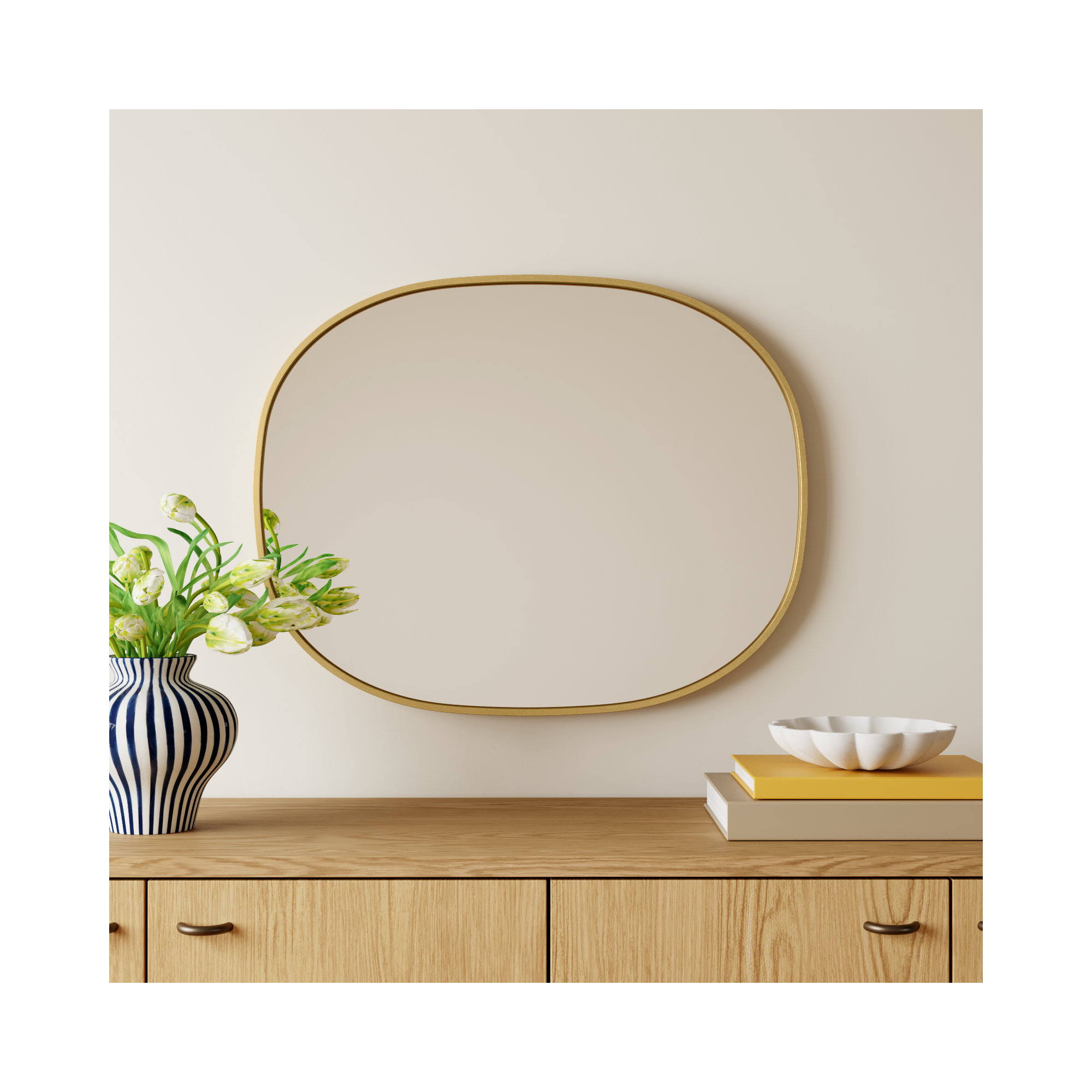 Sabine Metal Curved Oval Wall Mirror, Brass, 30" x 24"