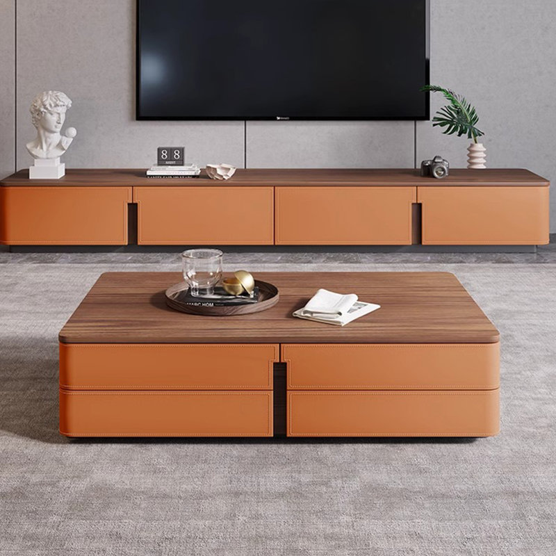 Meuble télé en bois de qualité supérieure, 94.48", Brun / orange
