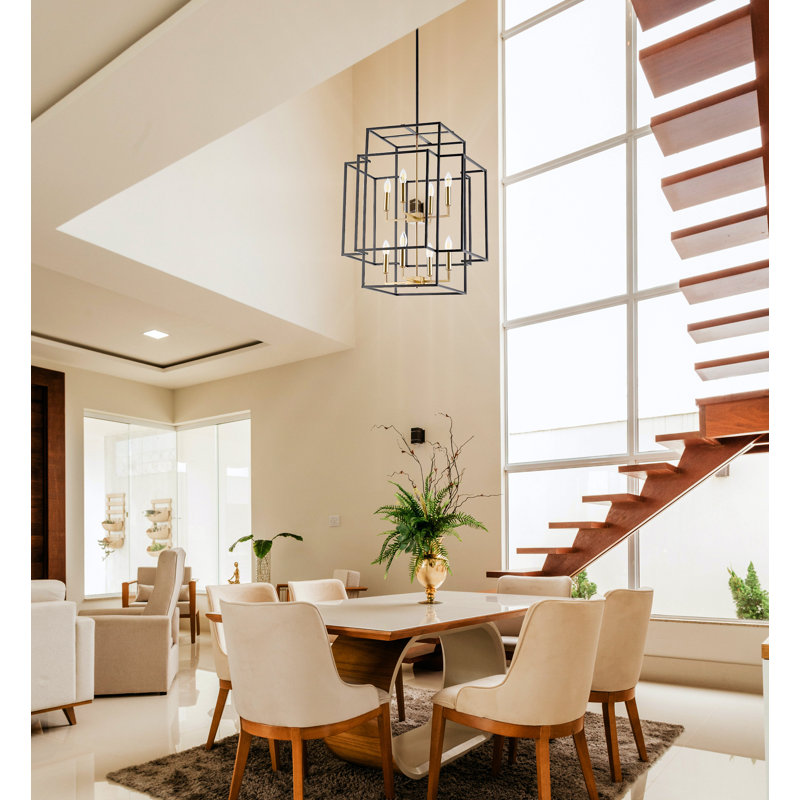 Luminaire suspendu cage 8 lumières pour escalier, Laiton, H 27 po x l 22 po x P 22 po