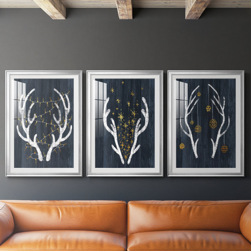 Bois et lumières - Impression encadrée sur mesure de qualité supérieure - 3 pièces, H 27 po x l 57 po, Argent argent