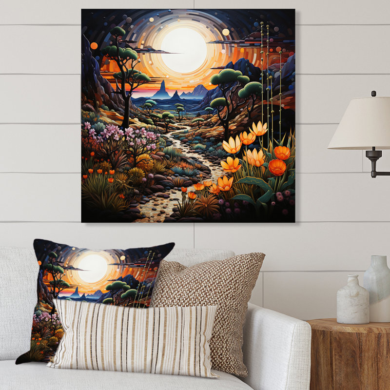 Décoration murale mystique désertique en pointillisme - paysages, H 16 po x l 16 po x P 1 po