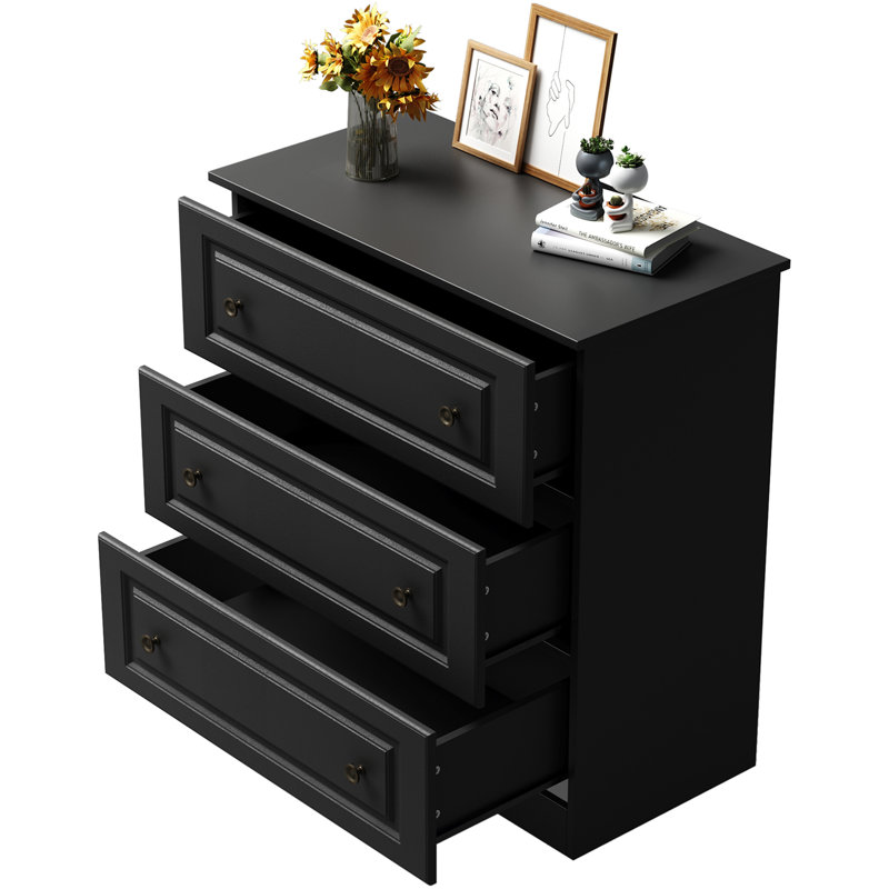 Commode 3 tiroirs l 29,5 po, Noir