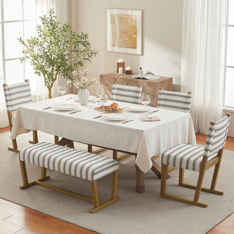 5-Piece Upholstered Dining Set – 4 Striped Chairs + 1 Bench, Table Not Included, 5 Pieces (1 Bench + 4 Chairs)