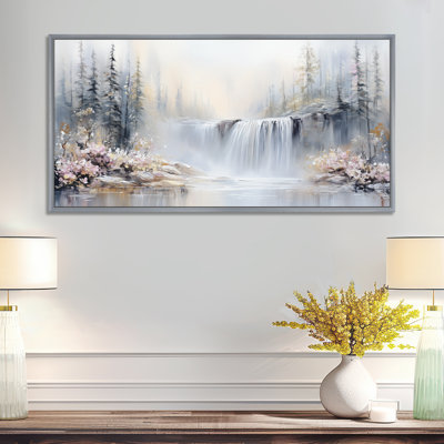 Blanc blanc rose des Rocheuses canadiennes avec vue sur la cascade - Nature, reproduction d'art sur toile, art mural d'automne
