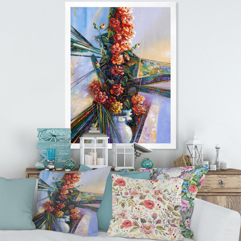 Camélia fleur dans un vase - reproduction d'art sur toile traditionnelle, H 20 po x l 12 po, Cadre photo blanc