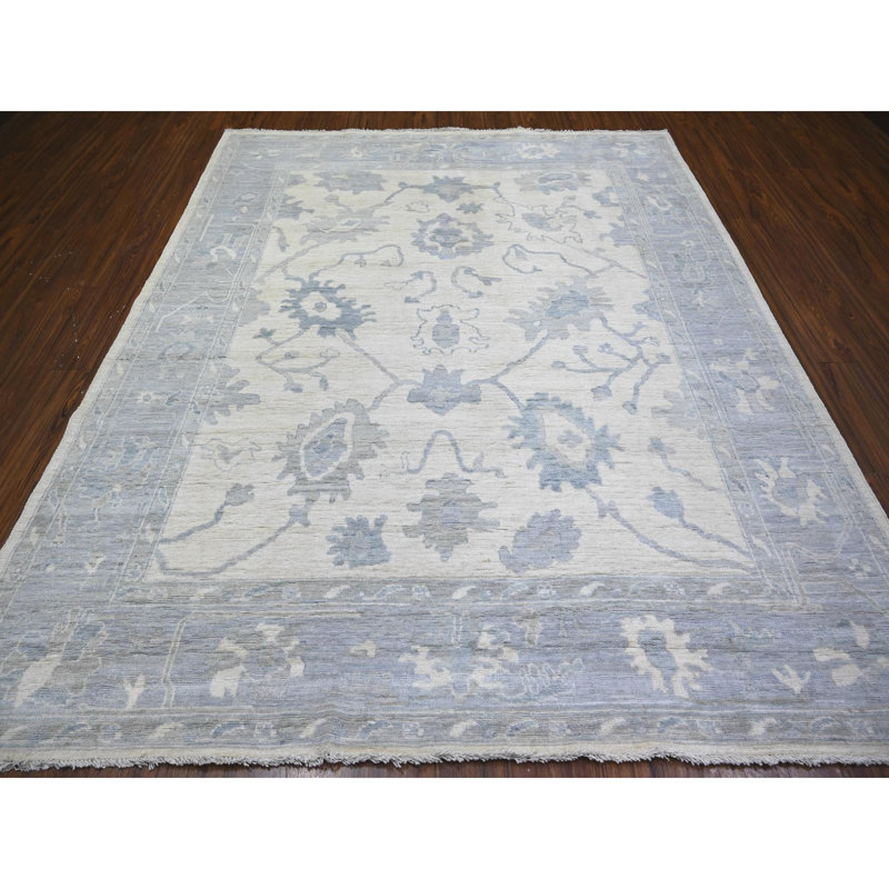 Tapis oriental en laine douce ivoire noué à la main 8 pi 1 po x 9 pi 8 po A50BB19B64C14D9D90C1ED7C66EFAB31