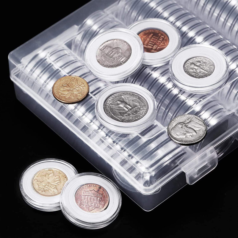60 pièces 41 mm rondes porte-capsules transparentes avec boîte de rangement