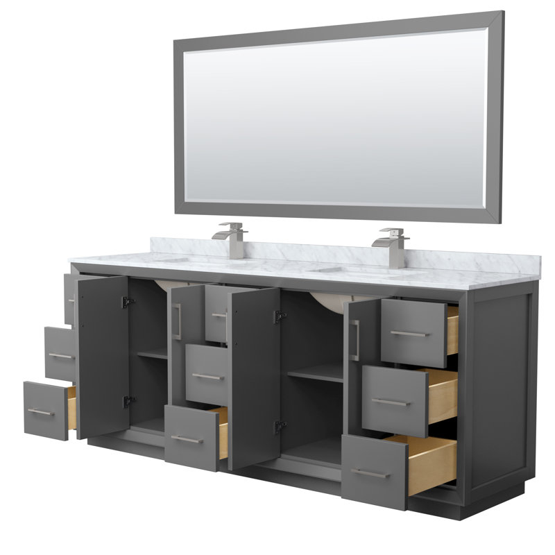 Ensemble de meuble-lavabo double 84 po avec miroir Stara, Gris foncé, Gris