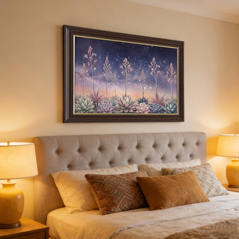 Art mural antique sur toile encadré doré pour le salon, la chambre à coucher, le bureau ou le vestibule - décoration murale décorative avec ciel succulent