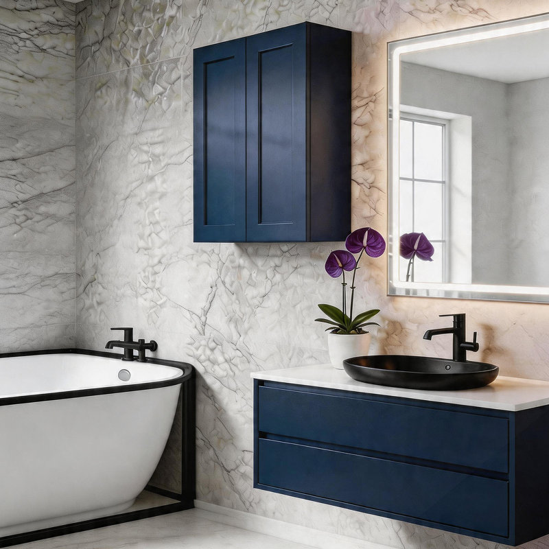 Armoire murale 33 po en bois massif bleu marine avec 3 tablettes réglables prêtes à assembler pour la cuisine, la salle de bain, la buanderie et le garage (l 33 po x P 12 po x H 42 po)