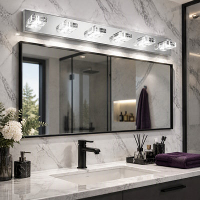 Éclairage à DEL pour meuble-lavabo, verre cristal bullé, intensité variable, chrome poli moderne