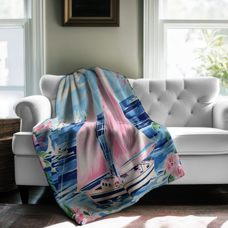 Motif de balise maritime - 1 pièce Sherpa Premium, L 60 po x L 80 po, Vaisseaux de mer BCBG