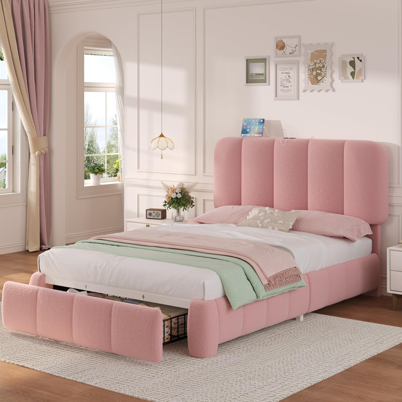 Base de lit tapissier Cloud, Lit simple, Rose