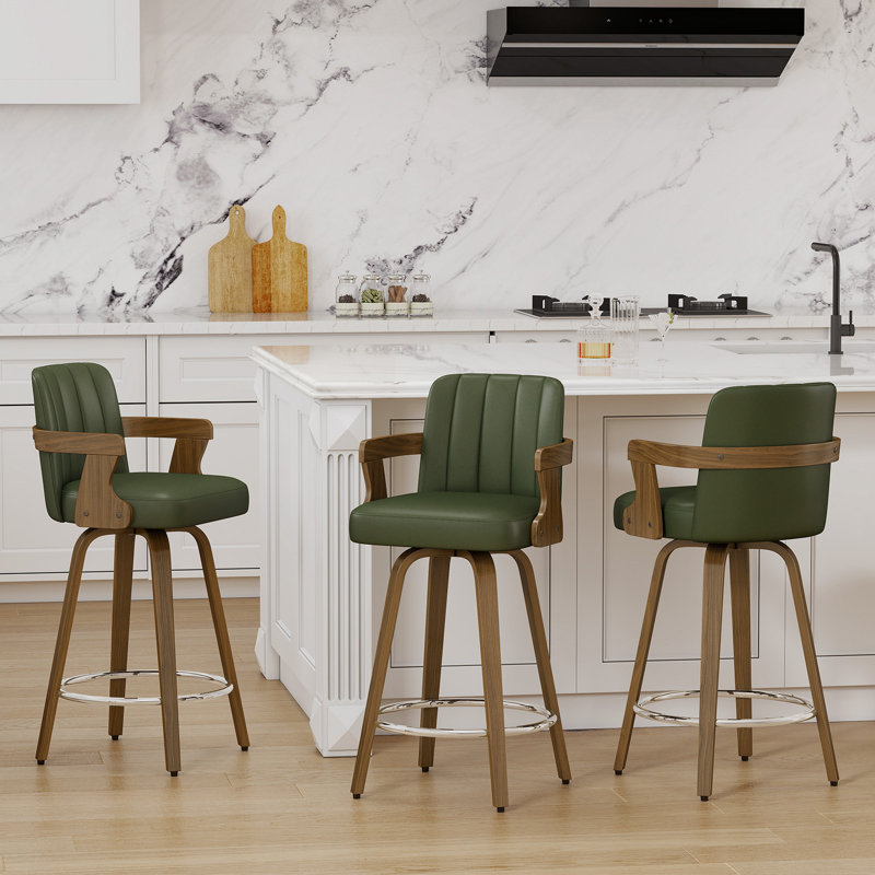 Tabouret de bar et de comptoir pivotant rembourré avec accoudoirs (ensemble de 3), Vert foncé