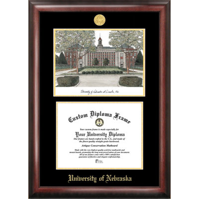Cadre de lithographie en relief doré avec images campus nebraska cornhuskers NCAA