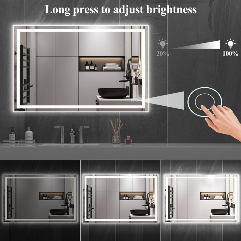 Kernie 40‘’x32‘’ Frameless LED 3 Color Lighting Bathroom / Vanity Mirror, Memory Function, Anti-fog