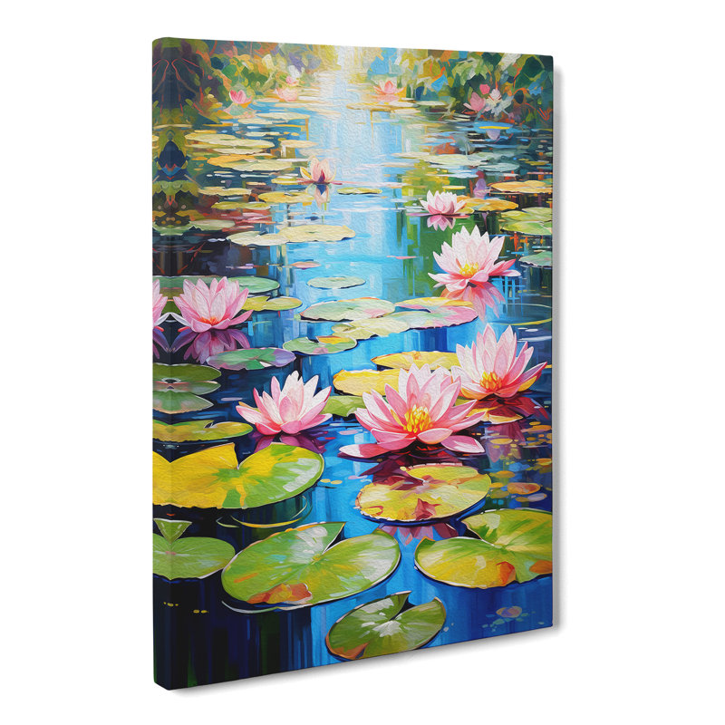Water Lily Pond Action Painting - No Frame Print, 60cm H x 40cm W x 3cm D