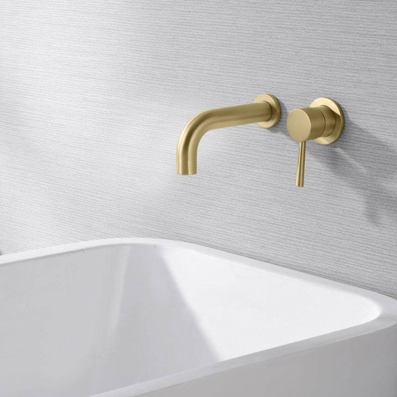 Sumerain Wall Mounted Bathtub Faucet Single Handle, High Flow Tub Filler with Brass Valve, Brushed Gold