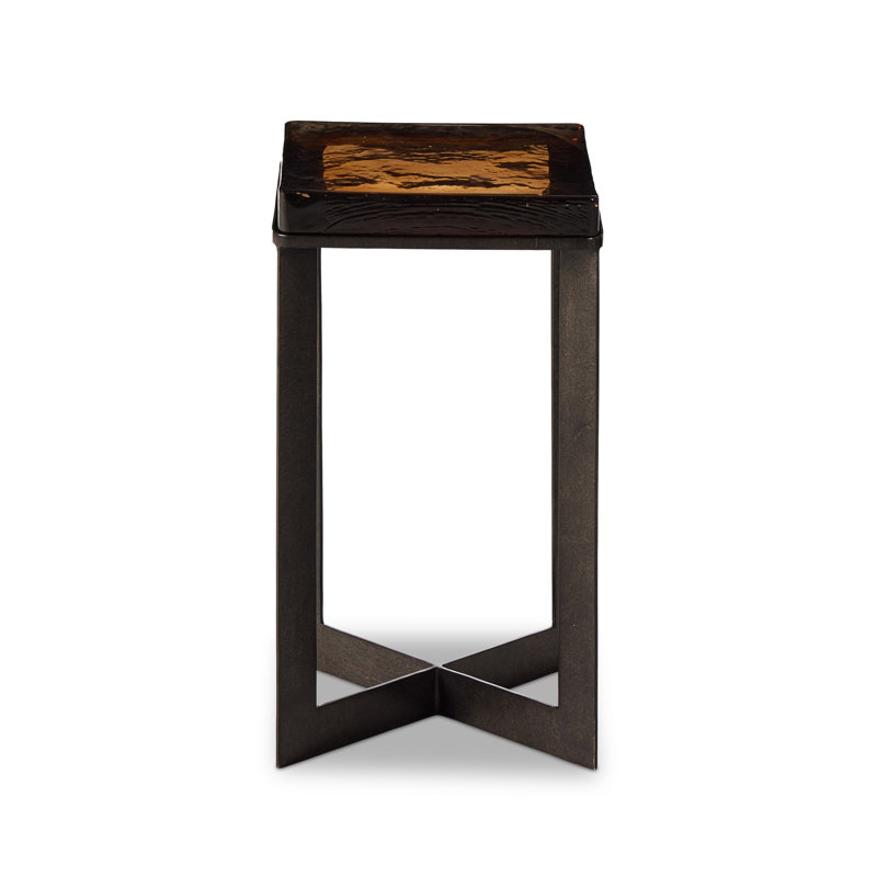 Lennie Glass End Table, Cast Glass, Burnished Charcoal