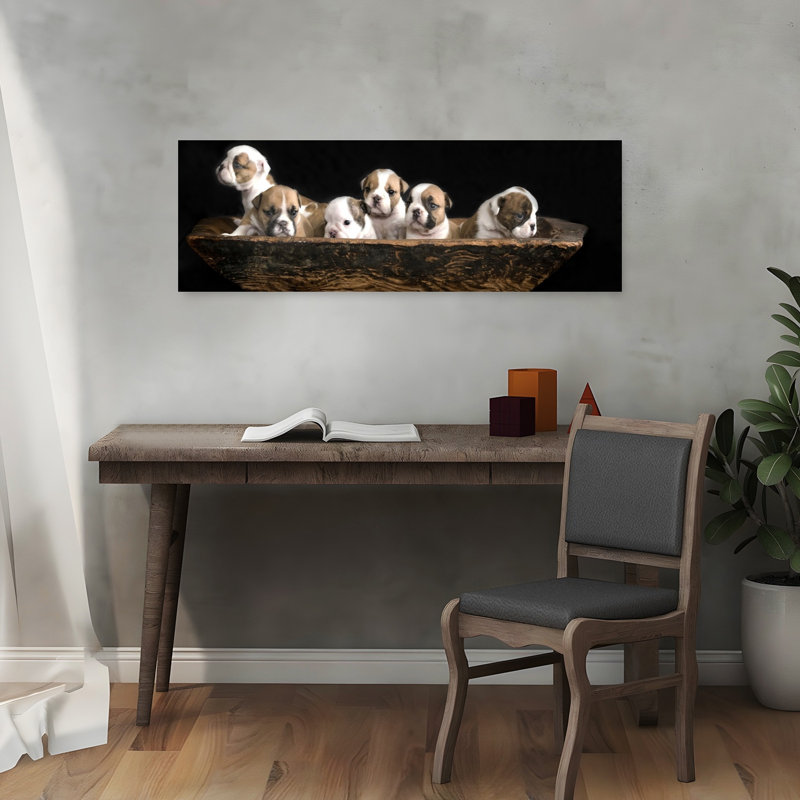 Cute Puppies In Bowl Contemporary Dog Wall Art, 91.44 cm H x 30.48 cm W