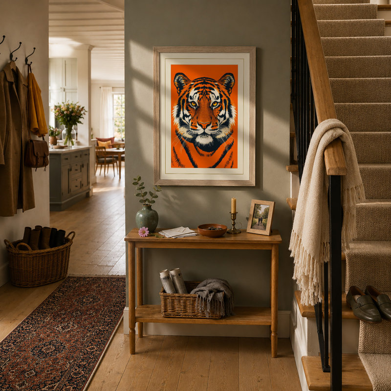 Tiger Face Bold Modern - Framed Print, A1 - 84.1 x 59.4 cm, Oak