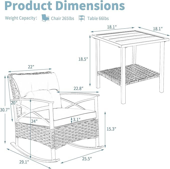 Ensemble de chaises berçantes d'extérieur - bleu 3 pièces, Bleu