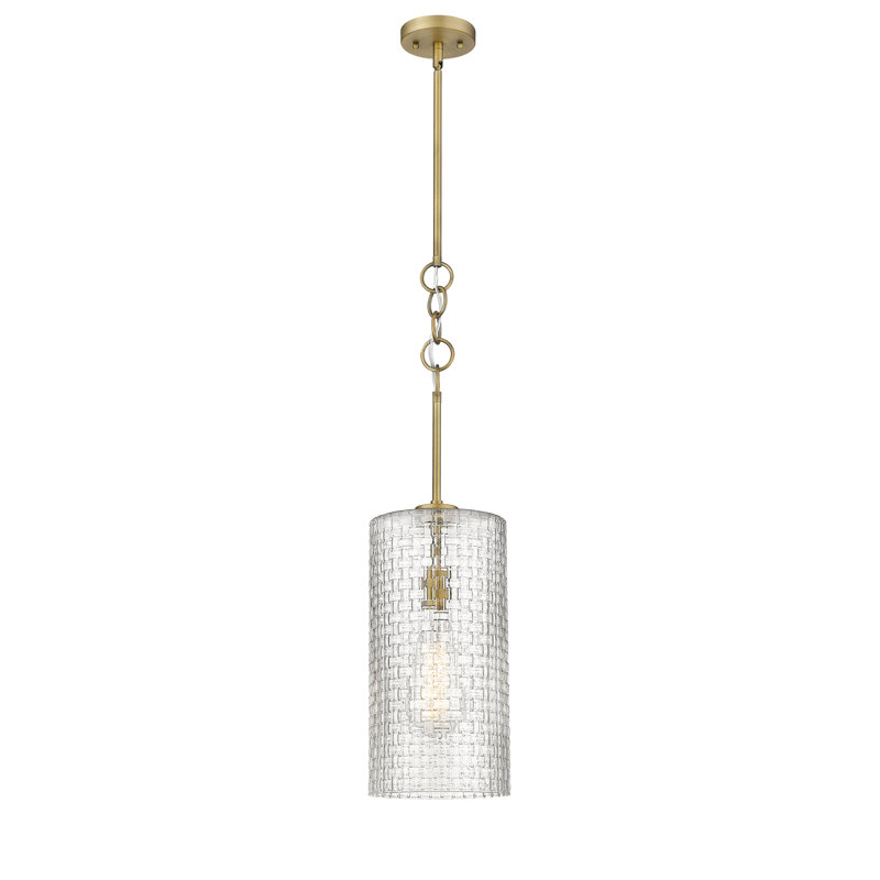 Luminaire suspendu cylindrique à 1 lumière Lakwanzaa, Laiton brossé, H 23,75 po x l 8 po x P 8 po
