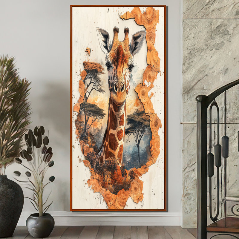 Gerafe girafe doux géant d'Afrique - impressions sur toile girafe, H 60 po x l 28 po, Impression encadrée sans passe-partout
